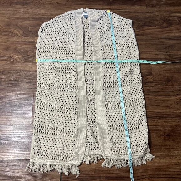 Old Navy Crochet Open-Front Sleeveless Tan Cotton Cardigan Women's Size Medium - Picture 2 of 6
